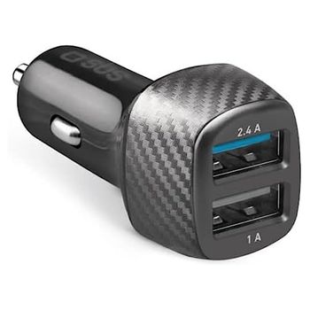 SBS caricatore portatile da 12W con finitura alluminio, caricatore auto con 2 uscite USB, caricabatterie per cellulari e tablet iPhone, Samsung, Xiaomi, Oppo