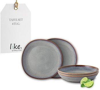 like. by Villeroy & Boch - Lave earthenware tableware set, 4 pces., pottery look, dinnerware for 2 people, beige