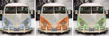 Posters: Cars Midi Poster - VW Bus, Californische Camper, Route Een, Drieluik (96 x 30,5 cm)