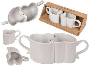 Out of the blue Set of 2 Stoneware Heart-Shaped Mugs, Approx. 9 x 9 cm, Approx. 250 ml, in Kraft Paper Packaging