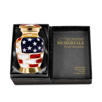 Trupoint Memorials Keepsake Urns for Human Ashes - Small Urns for Human Ashes Keepsake, Miniature Urns for Ashes with Velvet Bag, Small Urns for Human Ashes Adult Female & Male, American Flag.