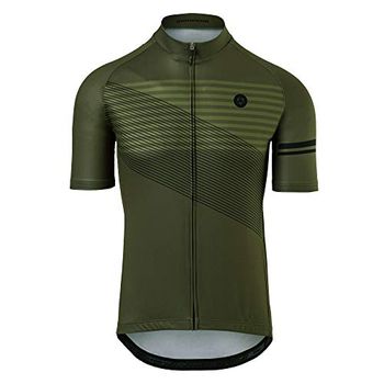 AGU Striped Maglia Ciclismo Uomo Estiva, Maglia da Ciclismo a Maniche Corte Traspirante, Materiale ad Asciugatura Rapida, Maglia MTB, 100% Poliestere Interlock, Slim Fit - Verde - XXL