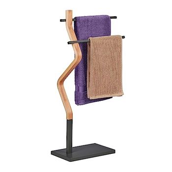Relaxdays Rack, 2 Rails, Free, 85 x 43.5 x 20 cm, Bathroom Stand for Towels, Steel & MDF, Grey/Natural