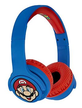 OTL Technologies Junior Super Mario Bluetooth kinderkoptelefoon (gevoerde beugel, volumeregeling tot 85 dB, kleurrijk comic design, voor jongens en meisjes), blauw/rood