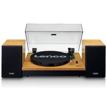 Lenco LS300WD Tocadiscos Vinilo con Altavoces - Bluetooth- Discos de Vinilo - Contrapeso Ajustable - Transmisión por Correa - MMC - RCA - Parada automática - Tapa Antipolvo - Madera