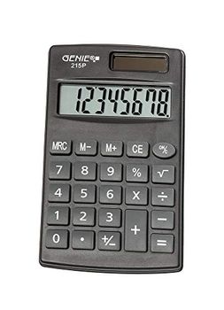 Genie 215 P8-stjärnig fickräknare; Dual-Power (sol och batteri); kompakt design, grå