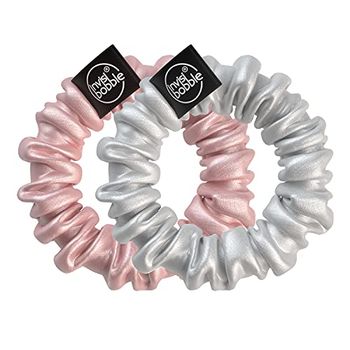 Invisibobble Rosa och silver satin hårsnoddar x2 Sprunchie Slim - Scrunchie hår elastiskt med en spiralelastisk insida satin