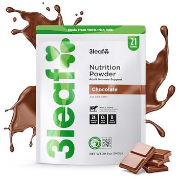 3leaf Nutrition Powder – Chocolate Whole Milk – Powdered Milk for Complete Nourishment – Chocolate Protein Powder - Meal Replacement Shake - Made in Ireland from Grass and Clover-Fed Cows - 29.6 oz