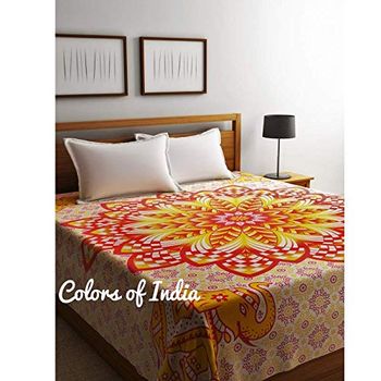 Cotton bedding, Bedsheets double, India bedspread, With 2 White Pillow Covers, FREE SHIPPING
