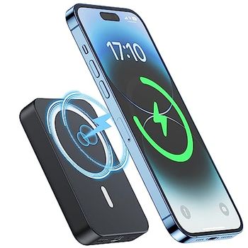 NOHON Draadloze powerbank, magnetisch, 10000 mAh: draagbare oplader powerbank, externe accu met PD 20 W USB-C opladen, compatibel met iPhone 15 14 13 12 Mini Pro Max, zwart