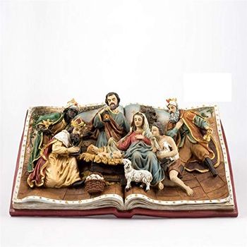 Kribbe in boek met koningen van kunsthars, 43 cm