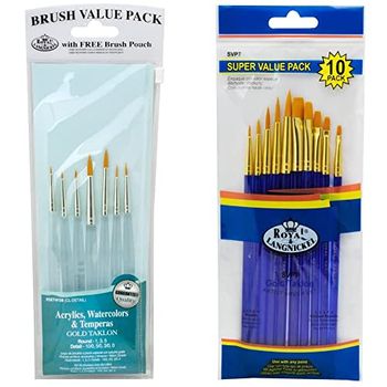 Royal and Langnickel Detail Taklon Variety Brush Set - Gold (Pack of 7) & Paintbrushes, Taklon Set