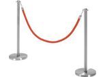 Sparset Absperrpfosten inkl. Robe, Ø 280 x H 850 mm, Edelstahl, 2 Stück + Robe mit L 1,50 m, rot
