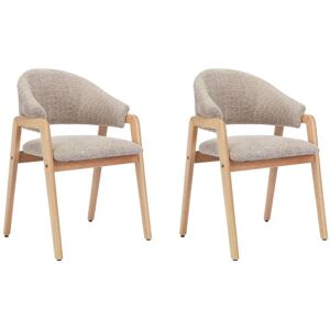 Vente-unique Stuhl mit Armlehnen 2er-Set - Bouclé-Stoff & Kautschukholz - Taupe & Holzfarben - SOLUNA