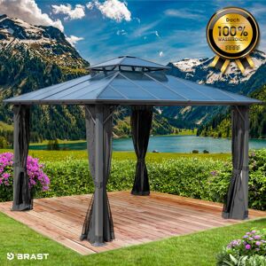 Brast Alu Pavillon PAGODE 3,5x3,5m dunkelgrau mit Moskitonetz