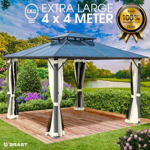 Brast Alu Pavillon PAGODE 4x4m beige mit Moskitonetz