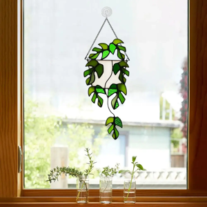 Aucun Plante Verte Artificielle pour Attraper la Lumière, Décor de Fausse Plante Verte, Vitrail, Cadeau