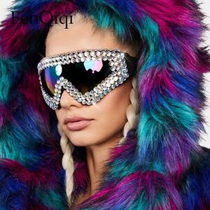 FenQiqi Steam Punk Diamond Decor Lunettes de soleil, Lunettes de neige surdimensionnées, Lunettes siamoises, Lunettes de ski de luxe, Carnaval de vacances