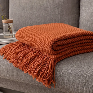 CH CACILLO Couverture tricotée à pampilles Orange Morandi, couverture douce et chaude pour la sieste, pour
