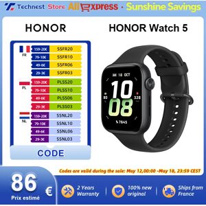 Version mondiale HONOR Watch 5 Smartwatch Suivi GPS précis Scan rapide de la santé Grand écran de 1,85 pouces Prise en charge du GPS IP68