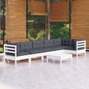 Vidaxl Set Divani Da Giardino 7 Pz Con Cuscini Bianchi Legno Di Pino