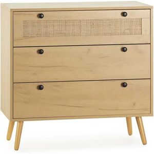 VS Venta-stock Cômoda de Noite Bella 3 gavetas Cor Carvalho com vime Natural