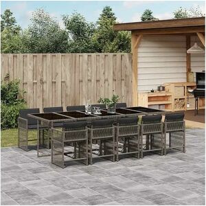 Clicnbuy 11 peças conjunto jantar para jardim com almofadões vime PE cinzento