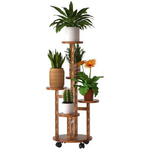 DailySale 5-Tier Plant Stand with 4 Detachable Wheels Wooden Plant Pot Rolling Shelf