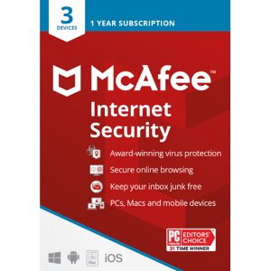 McAfee Internet Security, For 3 Devices, Antivirus Software, 1-Year Subscription, Download