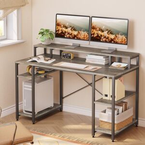Bestier 55 Inch Dual Monitor Computer Desk with Adjustable Shelves Large