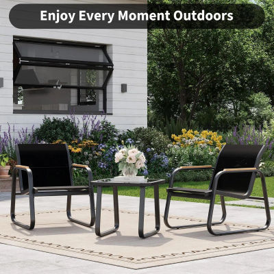 Juego de muebles de jardín de 3 piezas con 2 sillas y mesa, acero, juego de balcón con tela transpirable, resistente a los rayos UV, muebles de patio resistentes a la intemperie, patio, jardín,