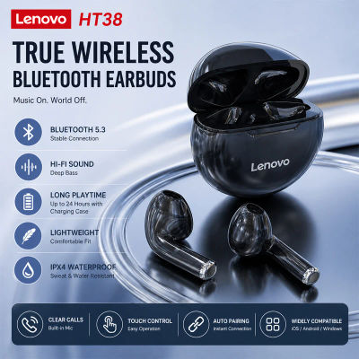 Audífonos Inalámbricos Originales Lenovo HT38 TWS Bluetooth, Auriculares Estéreo HD para Juegos y Llamadas, con Reducción de Ruido, para Música y Deportes