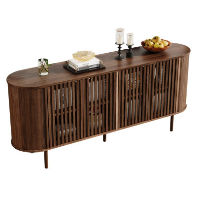 Mueble auxiliar grande de 160 x 40 x 70 cm con 4 puertas perforadas, estantes ajustables, fabricado en MDF con patas metálicas, adecuado como aparador para sala de estar, pasillo y comedor, con