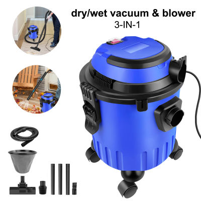 Aspiradora Industrial Húmeda/Seca de 1200W, Succión Potente de 19kpa, Sin Bolsa, Capacidad de 15L, 4 Ruedas Giratorias, Cable de Alimentación de 5M, Función de Soplado