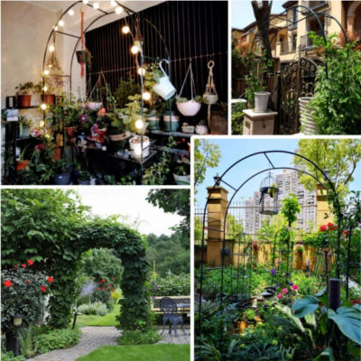7.9 pies (aprox.) Arco de Jardín de 2.4 m de Altura, Arco Metálico Curvo para Plantas Trepadoras