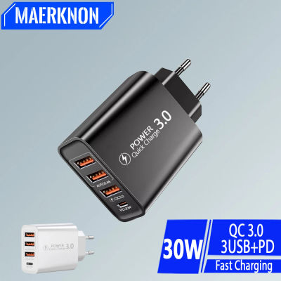 Cargador rápido USB PD de 30W, adaptador de cargador de teléfono de carga rápida PD tipo C de 4 puertos para iPhone15 Pro, Samsung, Xiaomi, Huawei
