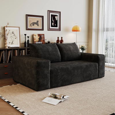 Sofá de pana negro sin estructura de 180 cm, no requiere instalación, sofá de esponja, mueble de sala súper cómodo y elegante.