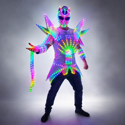 Traje de Robot LED de píxel a todo Color, Traje, luces LED, chaqueta luminosa, ropa, Casco de rendimiento