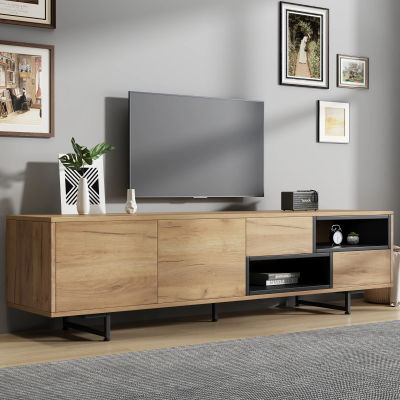 Mueble para TV en colores madera 173×38×48cm, mueble para televisor con almacenamiento abierto y compartimentos para televisores de hasta 70 pulgadas