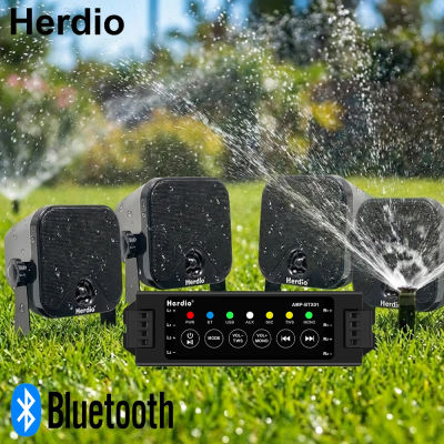 Herdio Altavoces marinos de 4 pulgadas con kit amplificador Bluetooth para barco, jardín, patio, piscina, sonido al aire libre resistente