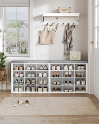 Banco para Zapatos con Asiento, Mueble Zapatero con Banco, 24 Compartimentos, Banco de Entrada, Estantes Ajustables para Sala de Estar, Dormitorio, Pasillo, Blanco