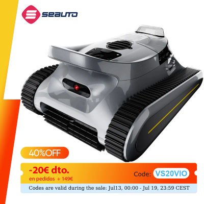 Robot aspirador de piscina inalámbrico Seauto, 180 minutos de funcionamiento, escalada de pared para piscinas sobre el suelo y en el suelo, hasta 2000 pies cuadrados