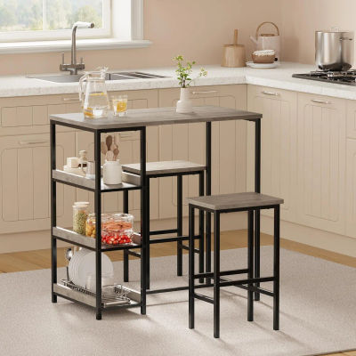 Conjunto moderno de 3 piezas. Juego de Muebles de Comedor: Mesa de Comedor con Estructura Metálica Resistente, 2 Taburetes Tapizados y Estantes de Almacenamiento, para Cocina, Apartamento,