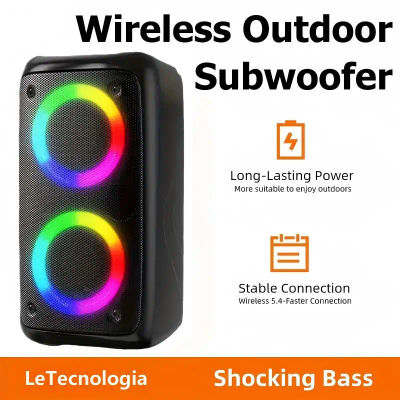 Altavoz Bluetooth con Batería de 8800mAh y Duración de 12h+, Woofer Dual de 3' con Espectáculo de Luces LED, Sonido Estéreo TWS con Bajos Potentes, Radio FM, USB/TF para Camping y Auto