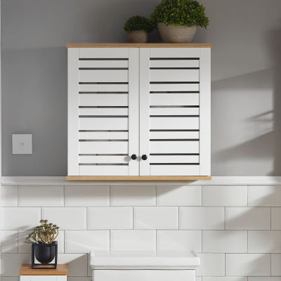 SoBuy BZR42-W Armario colgante con puertas de listones Armario de pared Armario colgante Armario de cocina Armario medicinal Muebles de baño