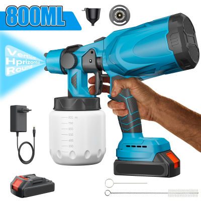 Pistola de pulverización eléctrica de 800ML, pulverizador de pintura inalámbrico para coche, muebles, aerógrafo, pulverizador de pintura compatible con batería Makita de 21V, herramienta de bricolaje