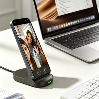 Soporte Cargador Inalámbrico Vertical, Carga Rápida Inalámbrica, Base de Carga para Escritorio, Compatible con Móviles con Carga Inalámbrica, Diseño Ergonómico para Ver Contenido