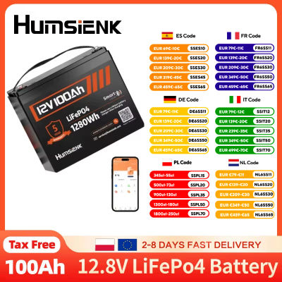Batería Humsienk LiFePO4 de 12V 100Ah con BMS de 100A y Bluetooth, 15000 Ciclos, Batería de Fosfato de Hierro y Litio para Almacenamiento de Energía Solar en el Hogar