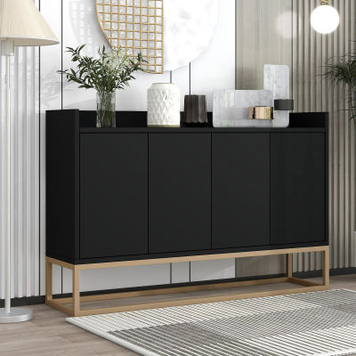 Comanlai Aparador moderno de estilo minimalista Mueble buffet sin manija de 4 puertas para comedor, sala de estar, cocina