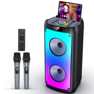 Altavoz Bluetooth inalámbrico, máquina de Karaoke con 2 micrófonos, altavoz de fiesta de Karaoke en casa con luz LED